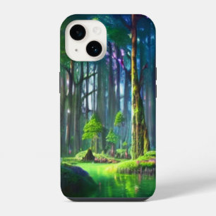 Enchanted Forest Pond with Vibrant Greenery iPhone 14 Case