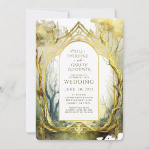 Enchanted Forest Portal Gold Frame Wedding Invitation