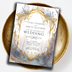 Enchanted Forest Portal Gold Violet Wedding Invitation