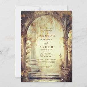 Enchanted Forest Portal Gold Wedding Invitation