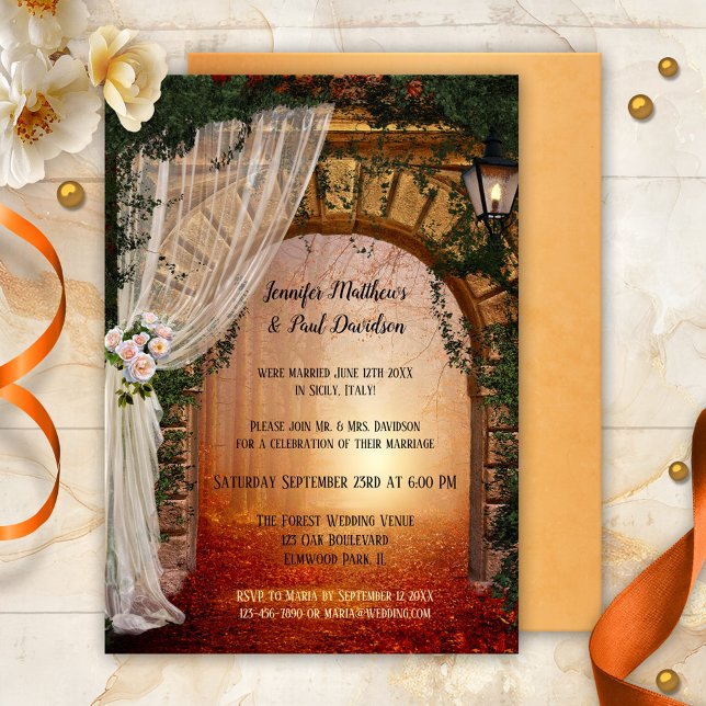 Enchanted Forest Post Wedding Party Invitation (After wedding party invitation featuring a gate leading to a mystical light in the enchanted forest)