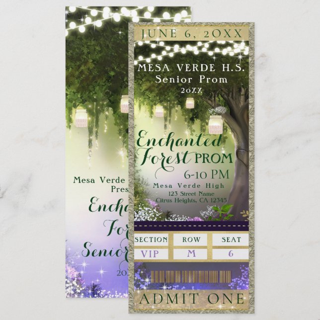 Enchanted Forest Prom VIP Party Ticket Invitation (Front/Back)