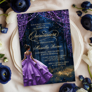 Enchanted Forest Purple Lavender Quinceañera Invitation