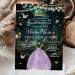 Enchanted Forest Purple Lilac Dress Quinceañera Invitation<br><div class="desc">Personalise this enchanting Quinceañera / Sweet 16 birthday invitation easily and quickly. Simply click the Edit Using Design Tools button to further edit the text, change font styles and font colours. Featuring a girl dressed in a purple lilac dress and an enchanted forest background. The butterflies, quince girl and crown...</div>