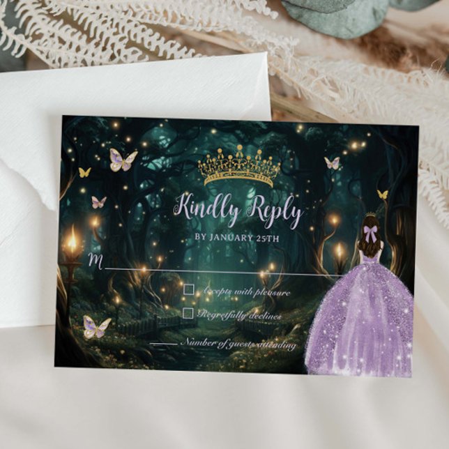 Enchanted Forest Purple Lilac Dress Quinceañera RSVP Card (Creator Uploaded)