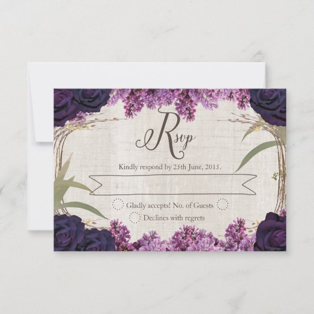 Enchanted Forest Purple Wedding RSVP Card (Front)