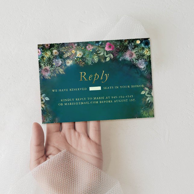 Enchanted Forest Roses Foliage Fairy Woodland RSVP (enchanted forest sweet sixteen rsvp reply respond card frame roses greenery fairy woodland emerald)