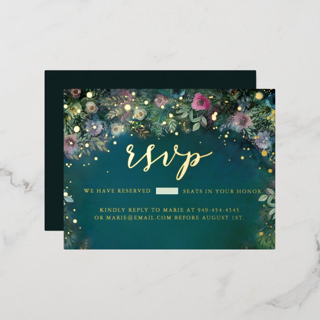 Enchanted Forest Roses Gold Fairies Sweet 16 RSVP Foil Invitation Postcard (Front/Back)