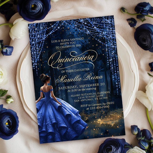 Enchanted Forest Royal Blue Quinceañera Invitation (Creator Uploaded)