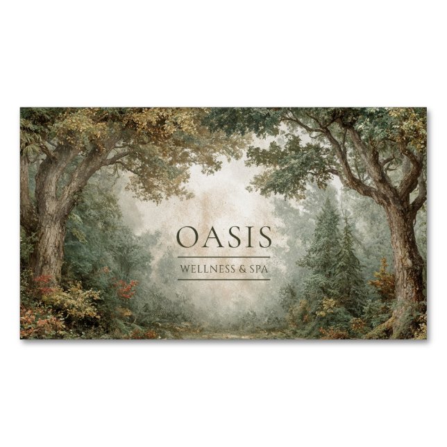 Enchanted Forest Rustic Painterly Landscape Magnetic Business Card (Front)