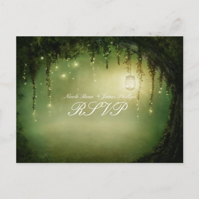 Enchanted Forest Rustic RSVP Wedding Postcard (Front)