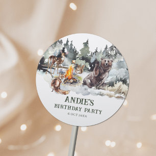 Enchanted Forest Rustic Woodland Boy 1st Birthday Classic Round Sticker