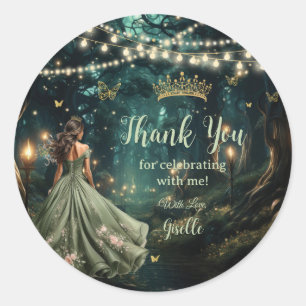 Enchanted Forest Sage Green Dress Quinceañera Classic Round Sticker