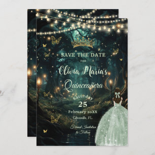 Enchanted Forest Sage Green Dress Quinceañera Save The Date