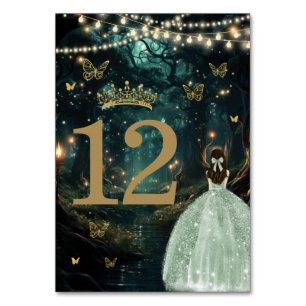 Enchanted Forest Sage Green Dress Quinceañera  Table Number