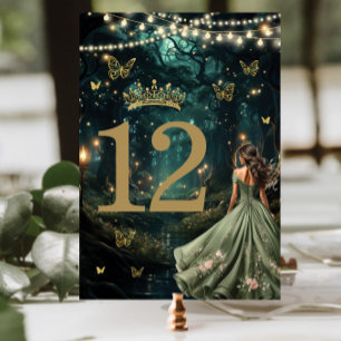 Enchanted Forest Sage Green Dress Quinceañera  Table Number