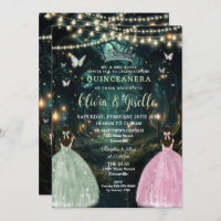 Enchanted Forest Sage Green Pink Twins Quinceañera