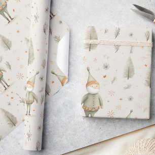 Enchanted Forest Santa Claus Watercolor Christmas Wrapping Paper