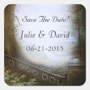 Enchanted Forest Scene Save The Date Square Sticker