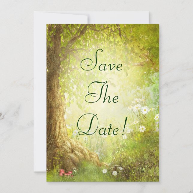 Enchanted Forest Scene Save The Date Wedding (Front)