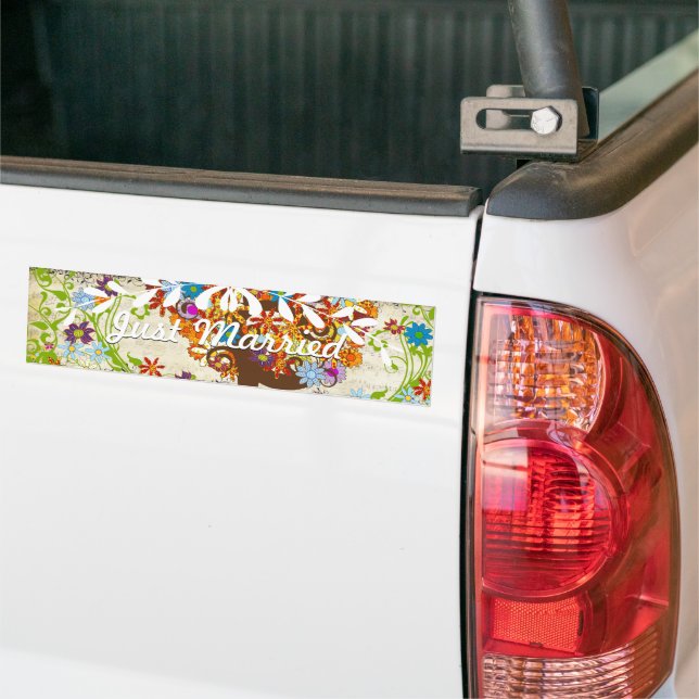 Enchanted Forest Side Branch Wedding Bumper Sticker (On Truck)