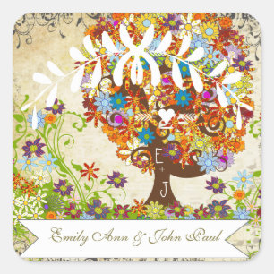 Enchanted Forest Side Branch Wedding Square Sticker