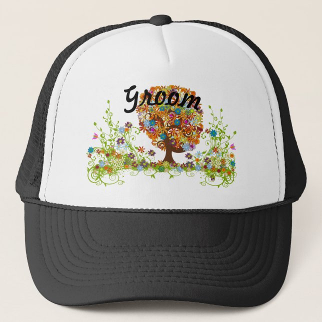 Enchanted Forest Side Branch Wedding Trucker Hat (Front)