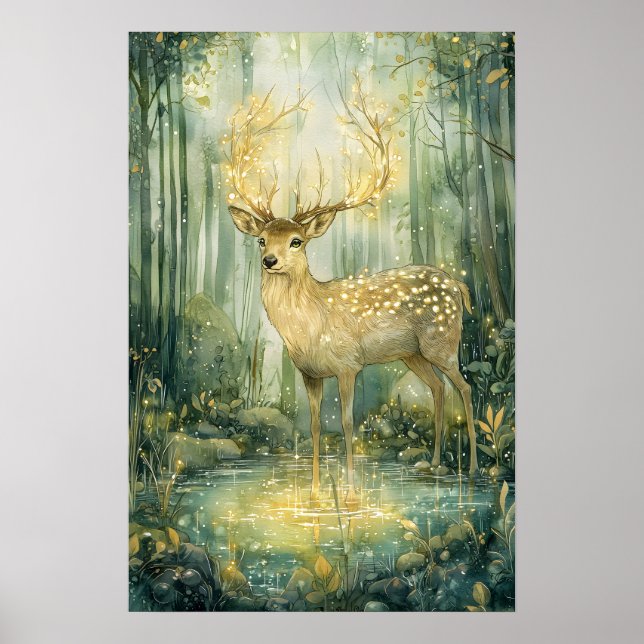 Enchanted Forest Stag Glowing Antlers Poster (Front)