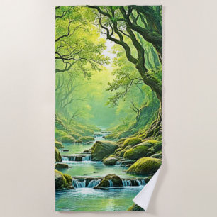 Enchanted Forest Stream Design Beach Towel