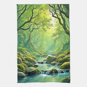Enchanted Forest Stream Design Tea Towel