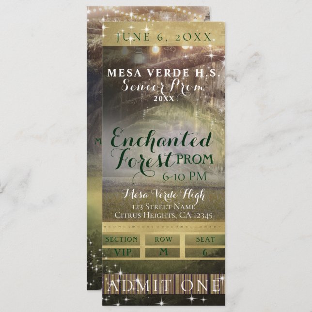 Enchanted Forest String Lights Prom VIP Ticket Invitation (Front/Back)