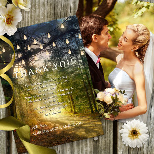 Enchanted Forest String Lights Wedding Photo Thank You Card