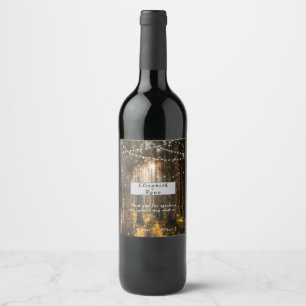 Enchanted Forest, Sunset Wedding, String Lights Wine Label