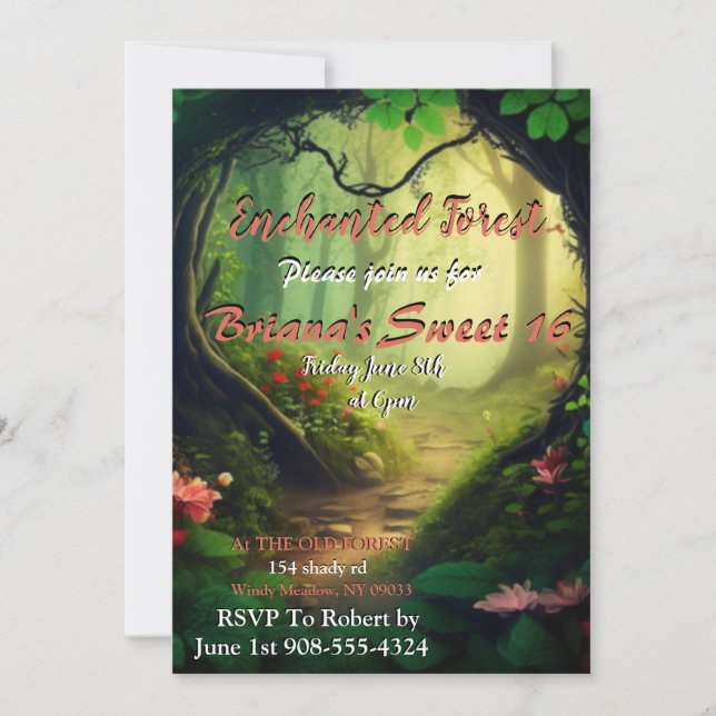 Enchanted Forest Sweet 16 Invitation (Front)
