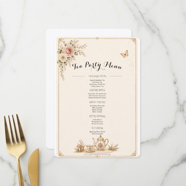 Enchanted Forest Tea Party Menu (Front/Back In Situ)