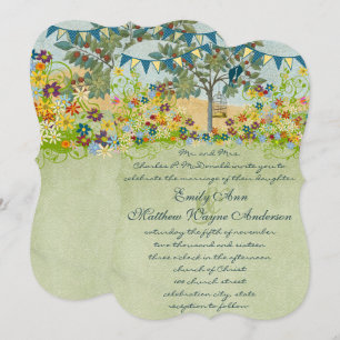 Enchanted Forest Teal Love Bird Wedding Invitation