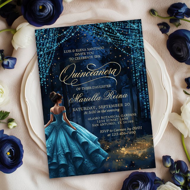 Enchanted Forest Teal Quinceañera Invitation (Creator Uploaded)