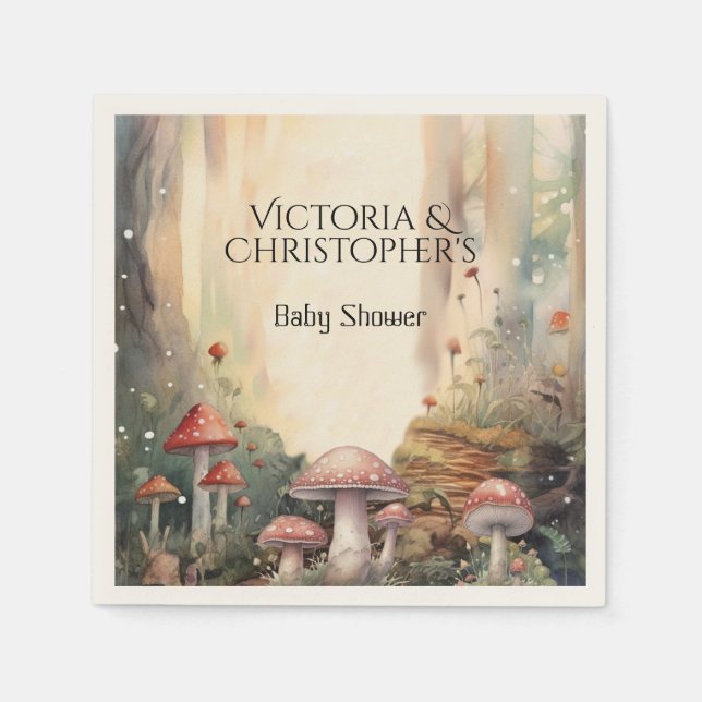 Enchanted Forest Toadstool Mushroom Baby Shower Napkin (Front)