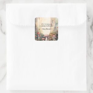 Enchanted Forest Toadstool Mushroom Baby Shower Square Sticker