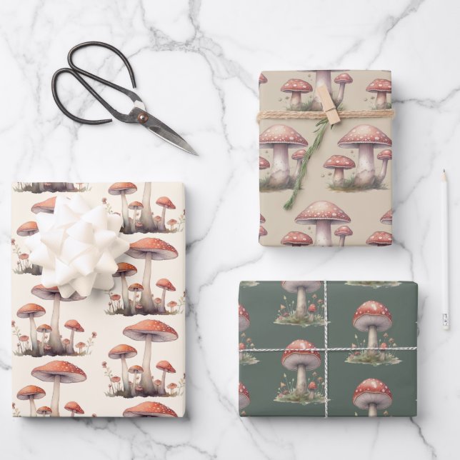 Enchanted Forest Toadstool Mushroom Wrapping Paper Sheet (Front)