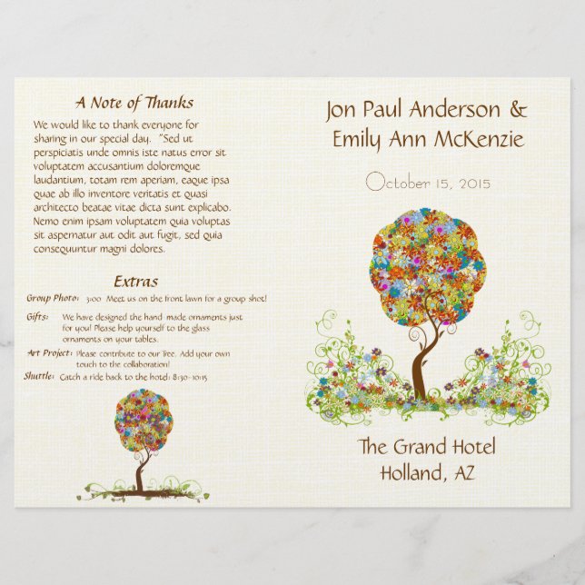 Enchanted Forest Tree in Bloom Wedding Program (Front)