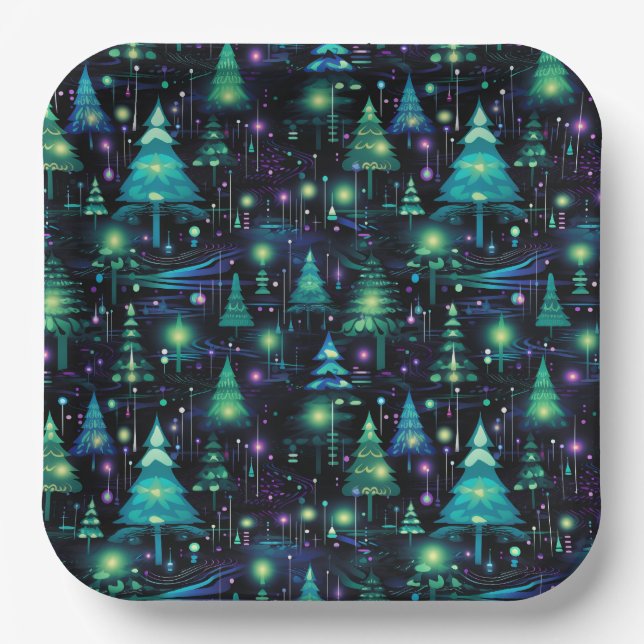 Enchanted Forest Tree Pattern Paper Plate (Front)
