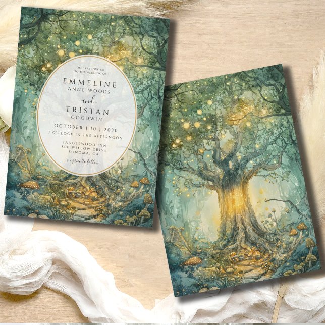 Enchanted Forest Tree Wedding Golden Invitation (Creator Uploaded)