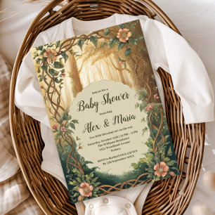 Enchanted Forest Twins Baby Shower Invitation