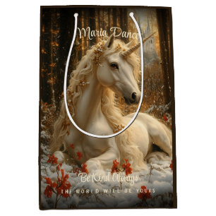 Enchanted Forest Unicorn Castle Fairytale Snow Medium Gift Bag