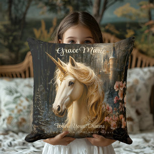 Enchanted Forest Unicorn   Golden Castle Cushion