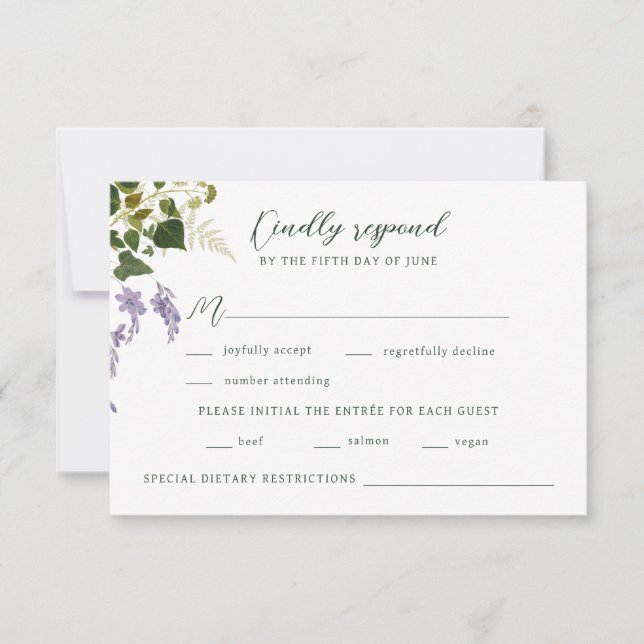 Enchanted Forest Vintage Woodland Wedding RSVP Card (Front)