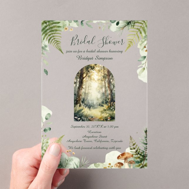 Enchanted Forest Watercolor boho bridal shower Acrylic Invitations (Insitu (Handheld))