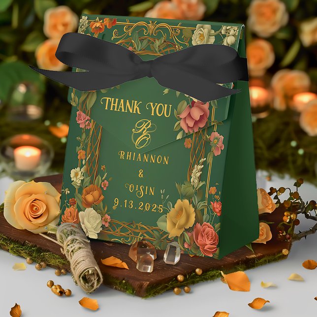 Enchanted Forest Wedding Favour Boxes (Enchanting Green Autumn Florals Druid Hills Favor Boxes )