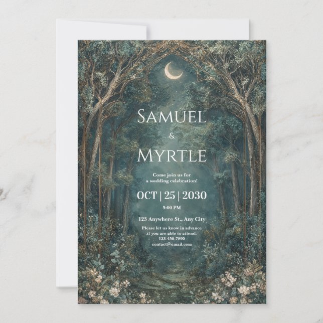 Enchanted Forest Wedding Invitation Moonlit Arch (Front)